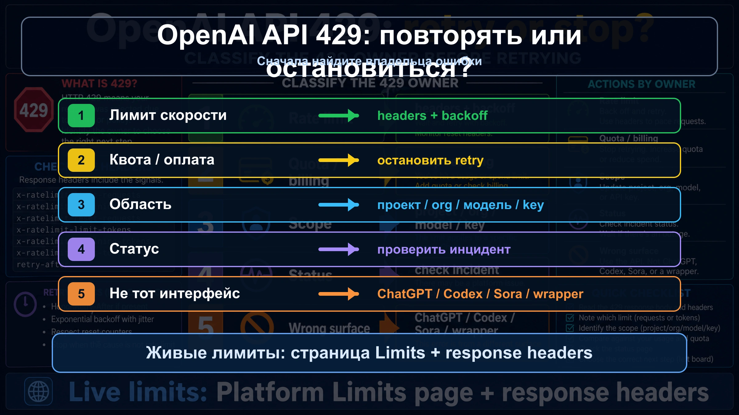 OpenAI API: quota exceeded или 429 — когда повторять, проверять биллинг и эскалировать
