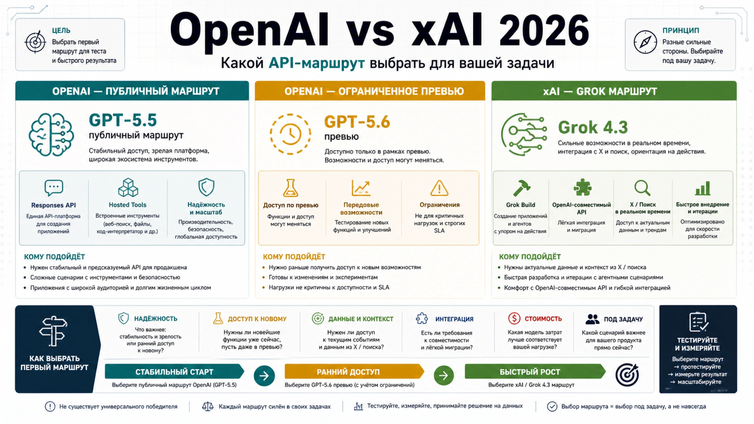OpenAI против xAI в 2026 году: цены, модели, API и лучшие сценарии