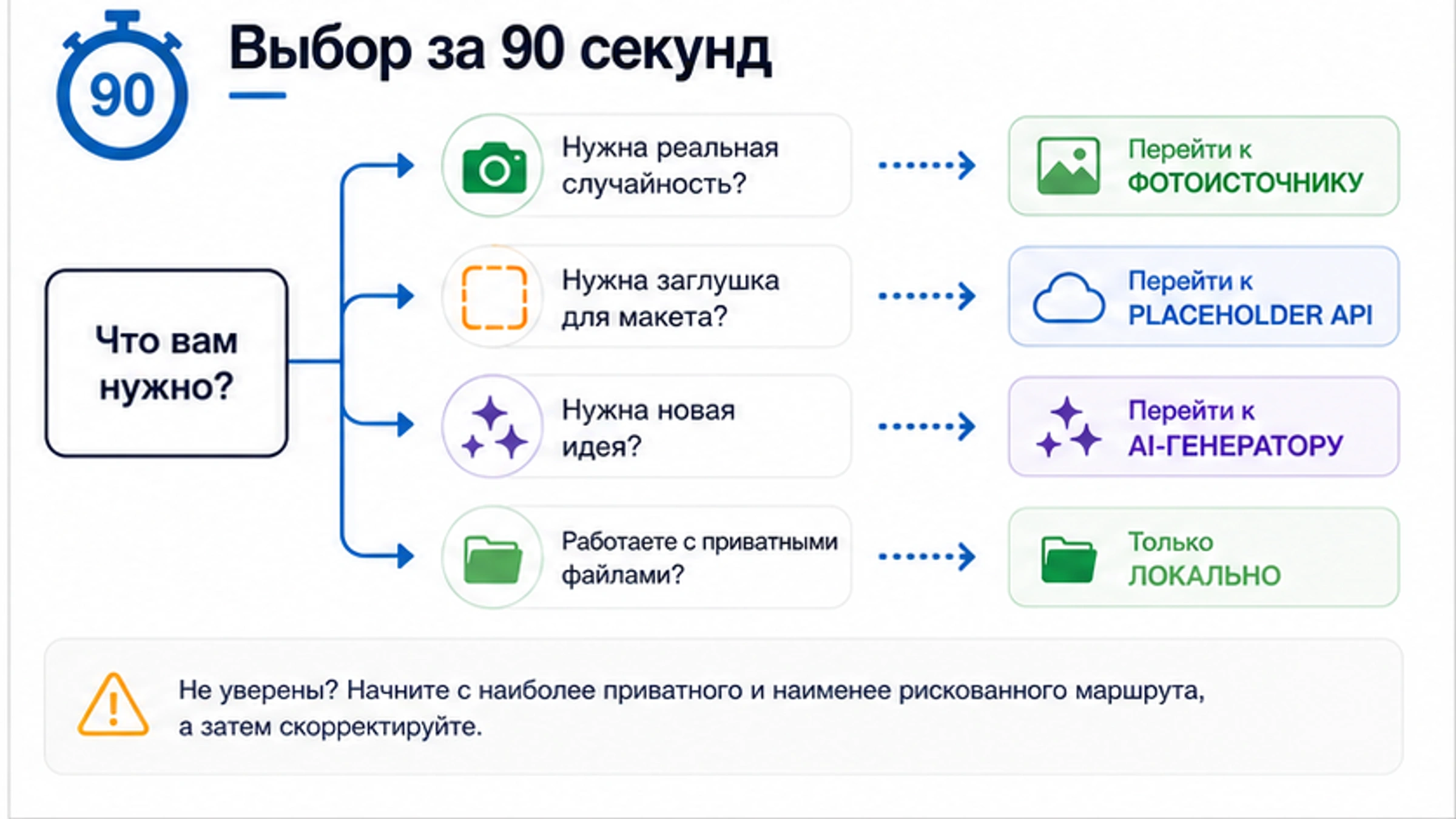 Решающее дерево для выбора между фото, подсказкой, placeholder URL, своей галереей и ИИ