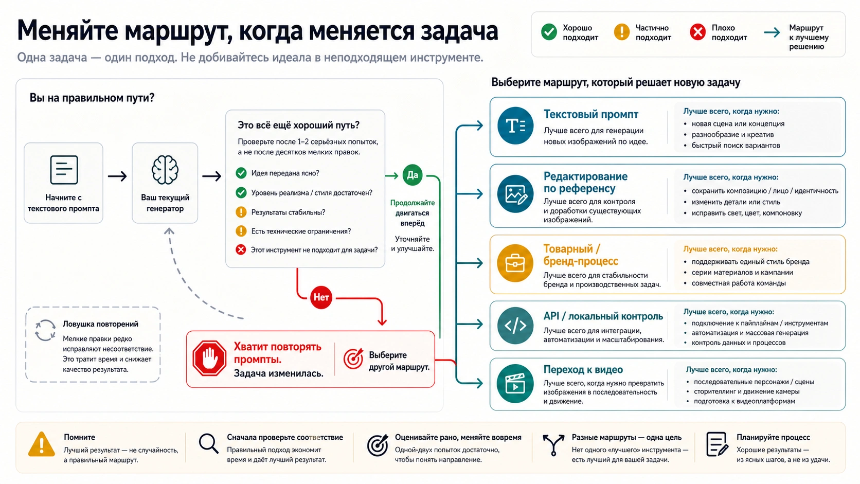 Схема переключения маршрута от текстового промпта к референсу продуктовому процессу API контролю или видео