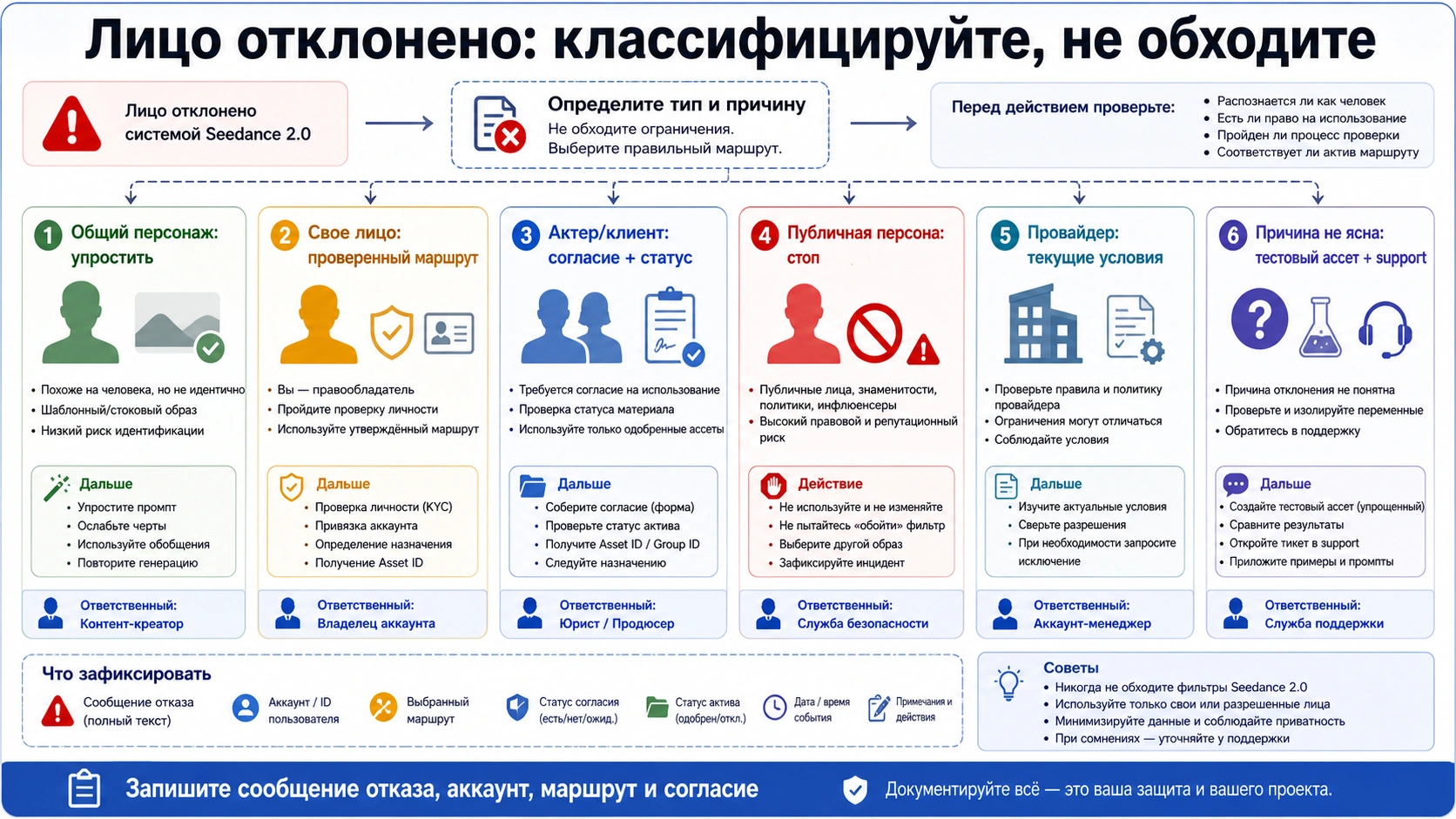 Карта решений для отклоненного референса лица в Seedance 2.0