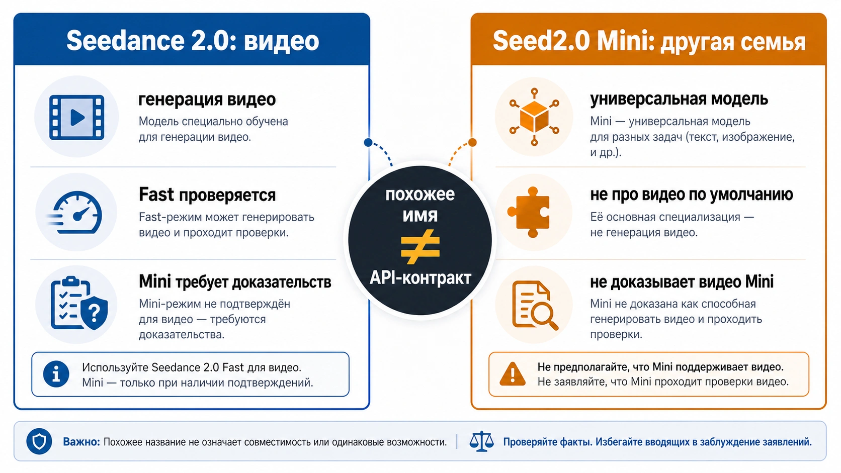Схема различий между Seedance 2.0 и Seed2.0 Mini