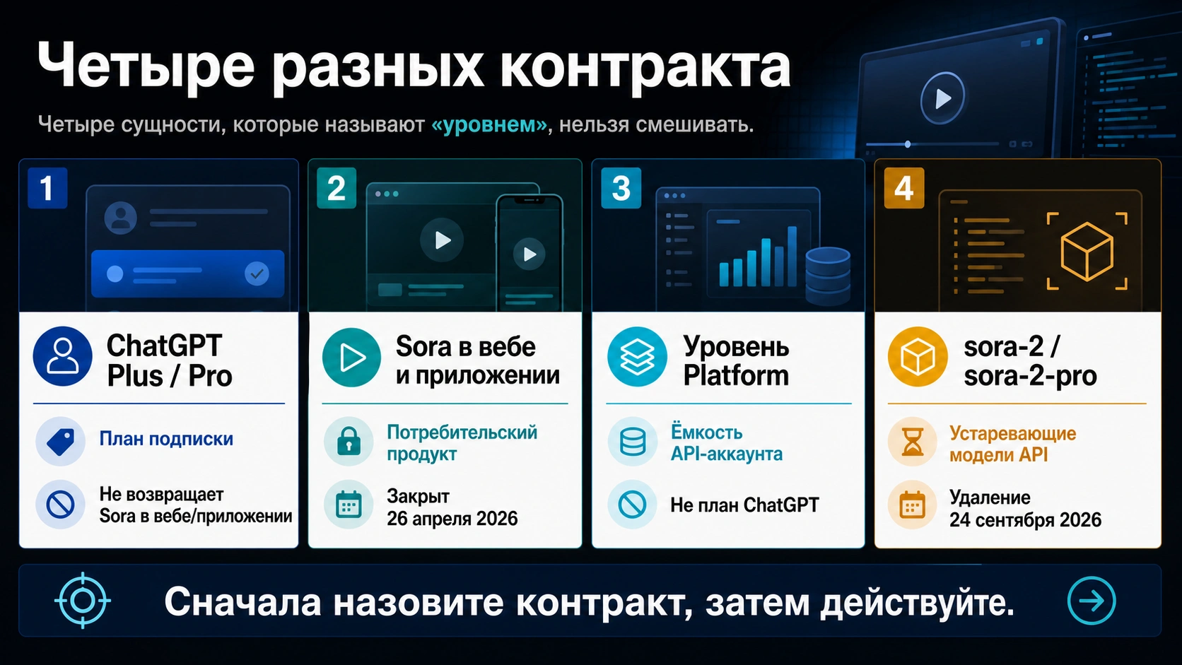Четыре разные системы Sora 2: подписка ChatGPT, закрытый пользовательский продукт, уровень API и устаревающие модели