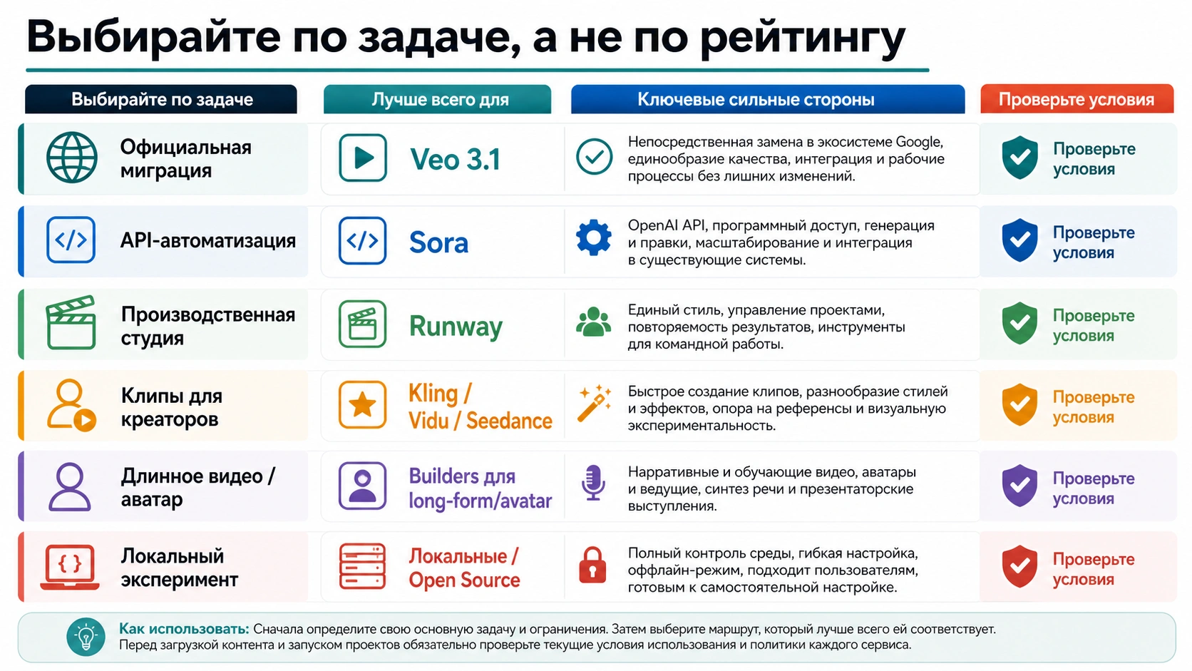 Матрица выбора замены Veo 3 по задаче