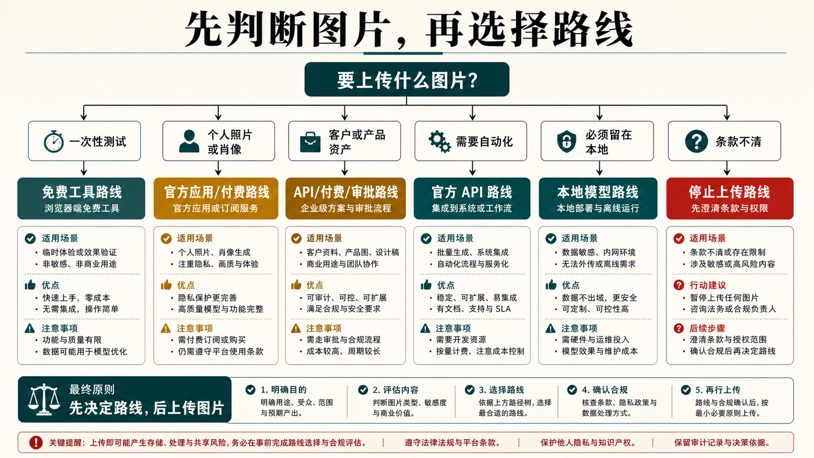 按上传图片风险选择 AI 图片生成路线的决策树