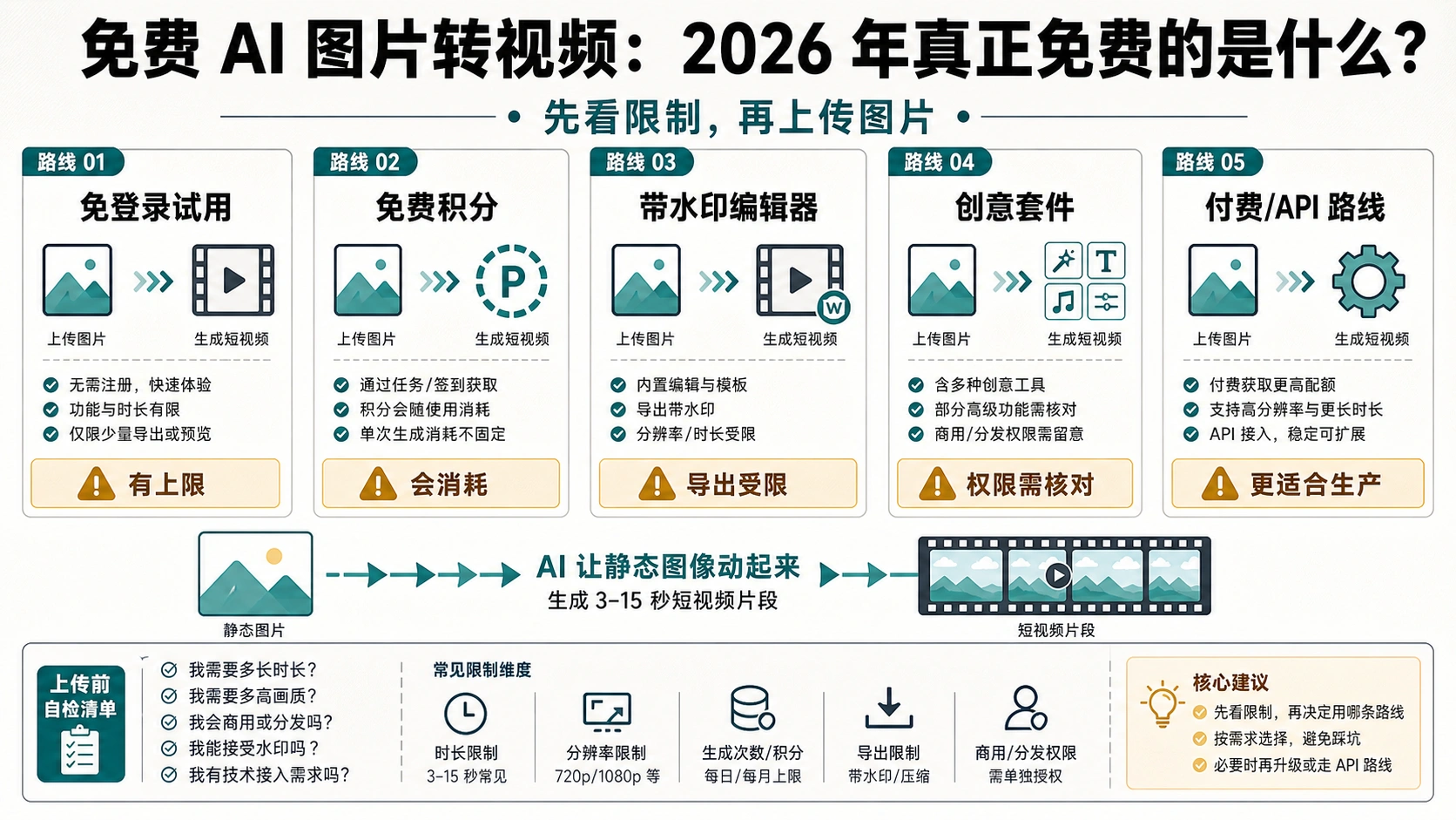 免费 AI 图片转视频:2026 年真正免费的是什么?