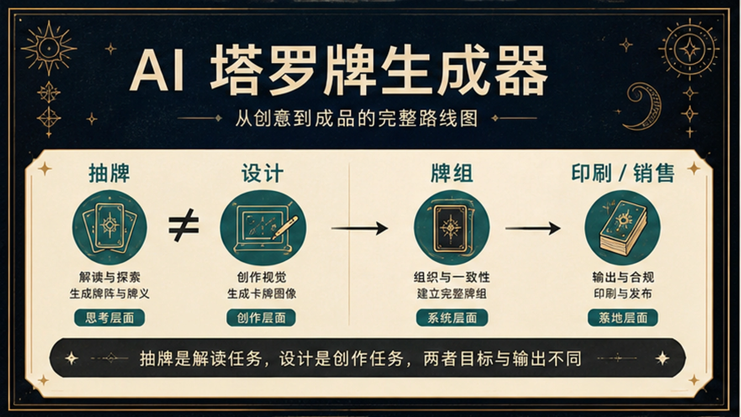 AI 塔罗牌生成器:先分清抽牌、卡面设计、牌组系统和发布检查