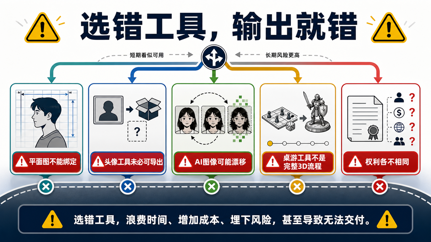 角色创建器错误路线风险图，提示导出、授权、编辑和身份漂移问题