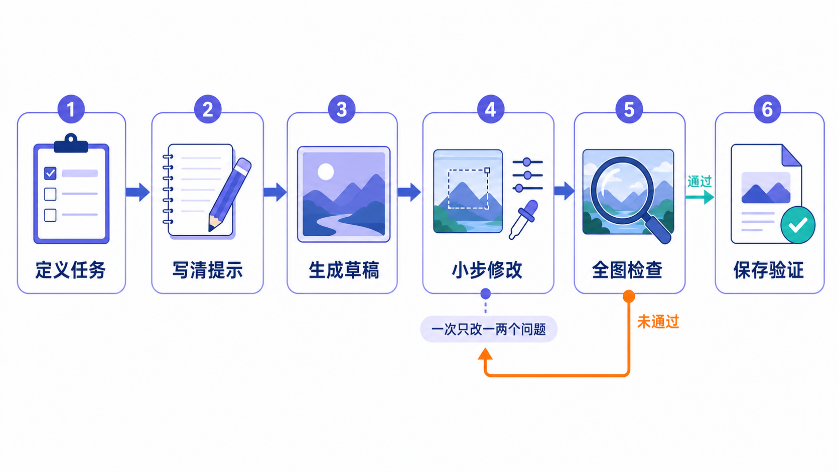 ChatGPT 图片生成从任务定义、首个提示词、生成、窄幅修改、全图检查到保存文件的六步闭环