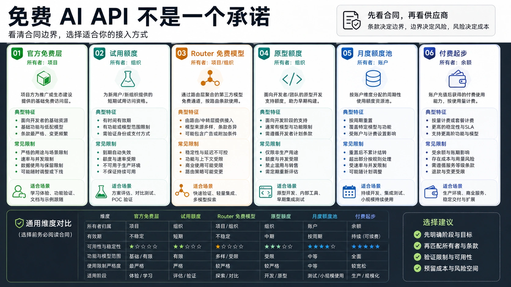 六种免费 API 合同类型的中文信息图