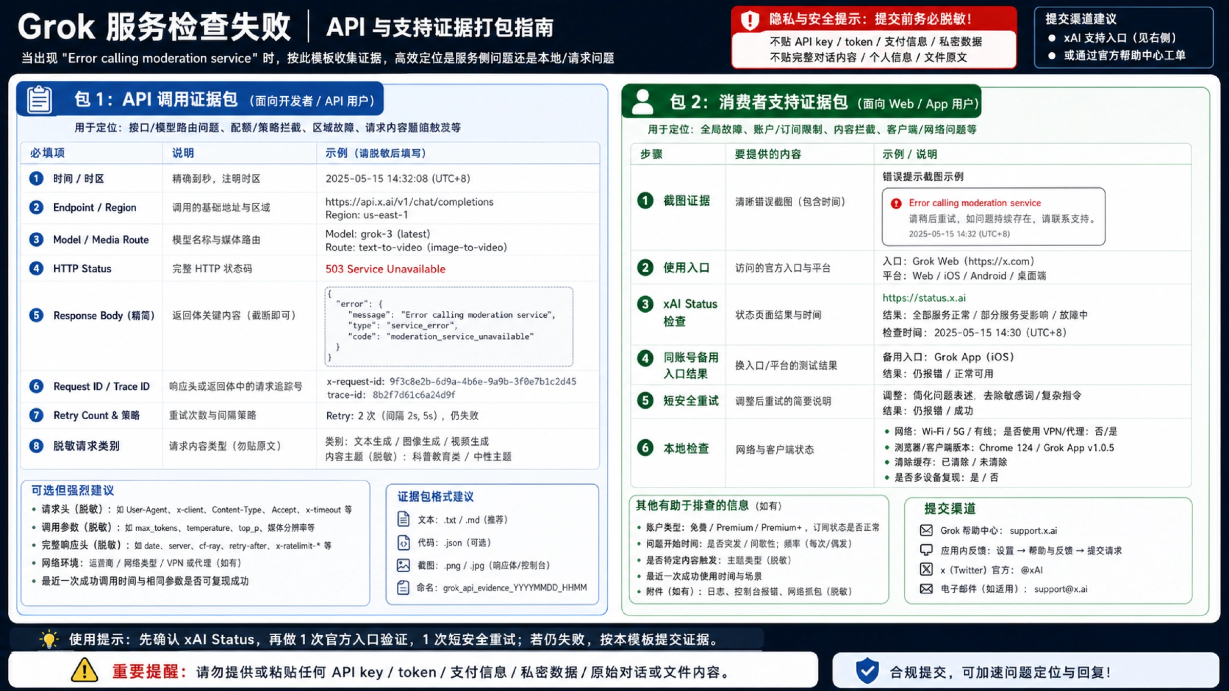 Grok API 和支持证据包