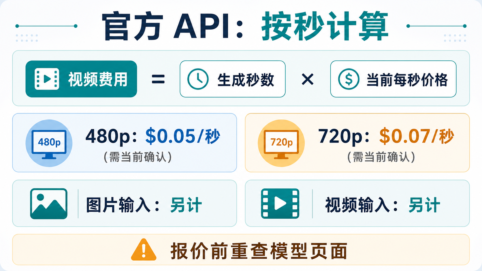 官方 xAI API 的 Grok Imagine 视频时长、分辨率和输入媒体费用计算板