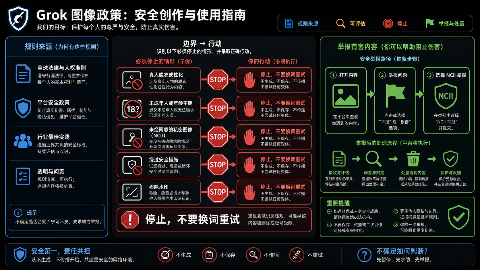 禁止请求应停止、有害结果应举报的双路线流程图
