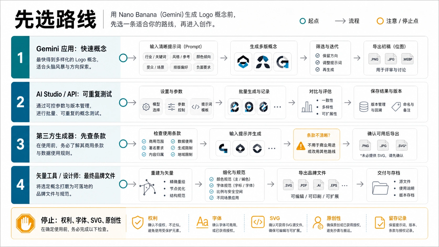 用于选择 Nano Banana Logo 工作流的路线板