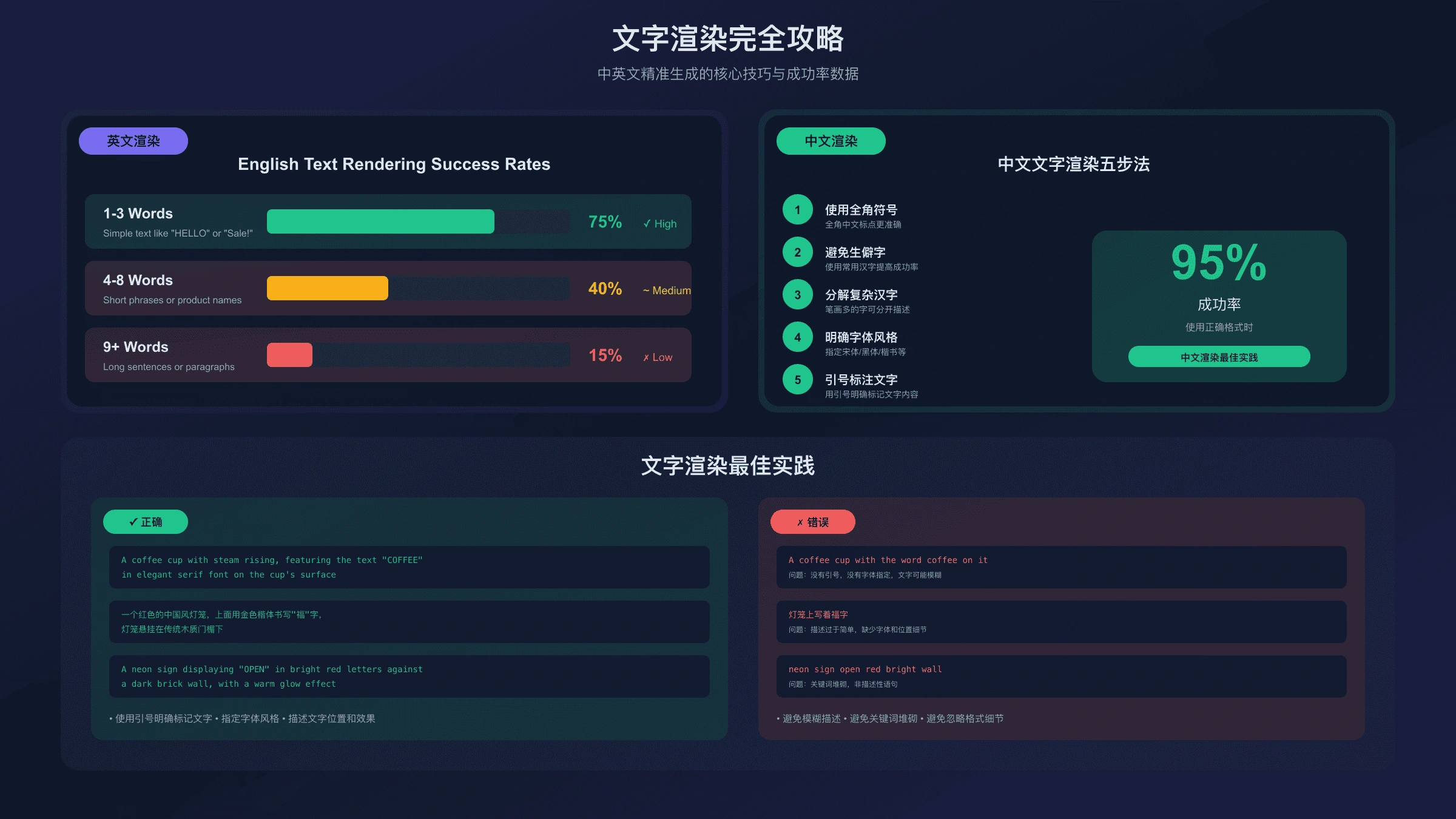 Nano Banana Pro七大核心技巧图示:场景描述、具体化、上下文、迭代、分步指令、负向提示、参考图像