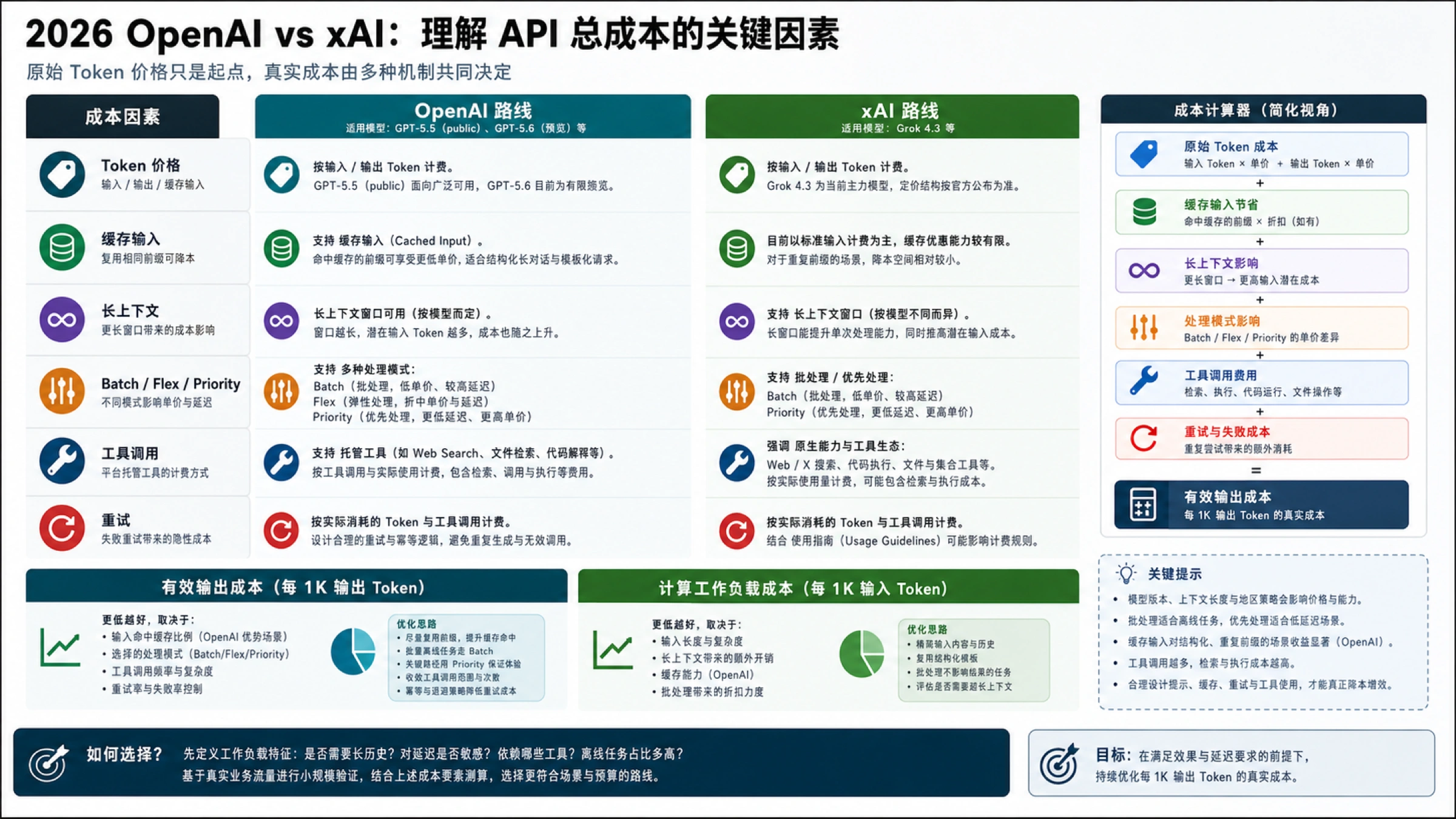 OpenAI 与 xAI 总 API 成本机制,包括 token、工具、服务层级、重试和有效输出成本