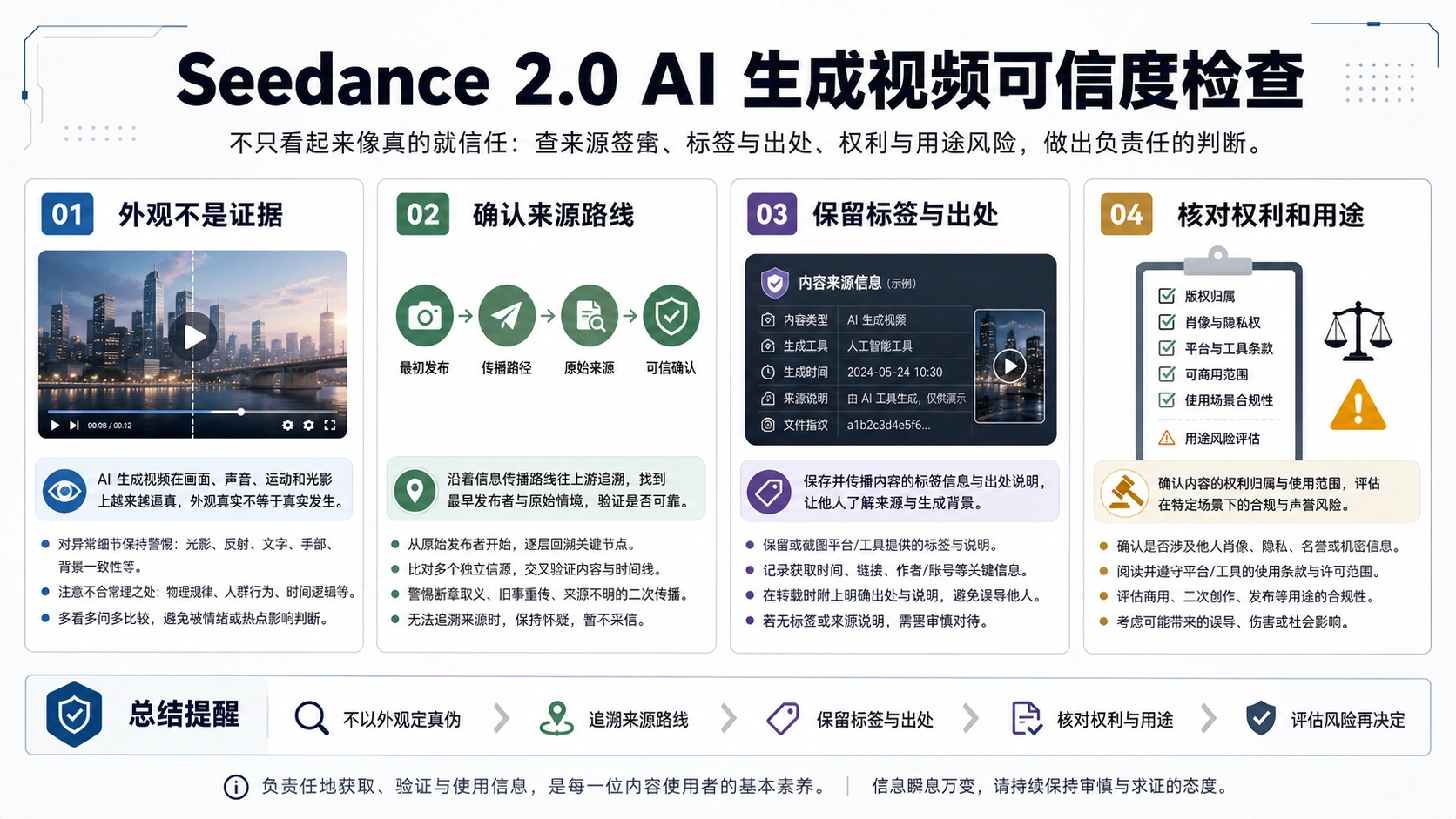 Seedance 2.0 AI 生成视频:如何检查标签、出处和安全使用