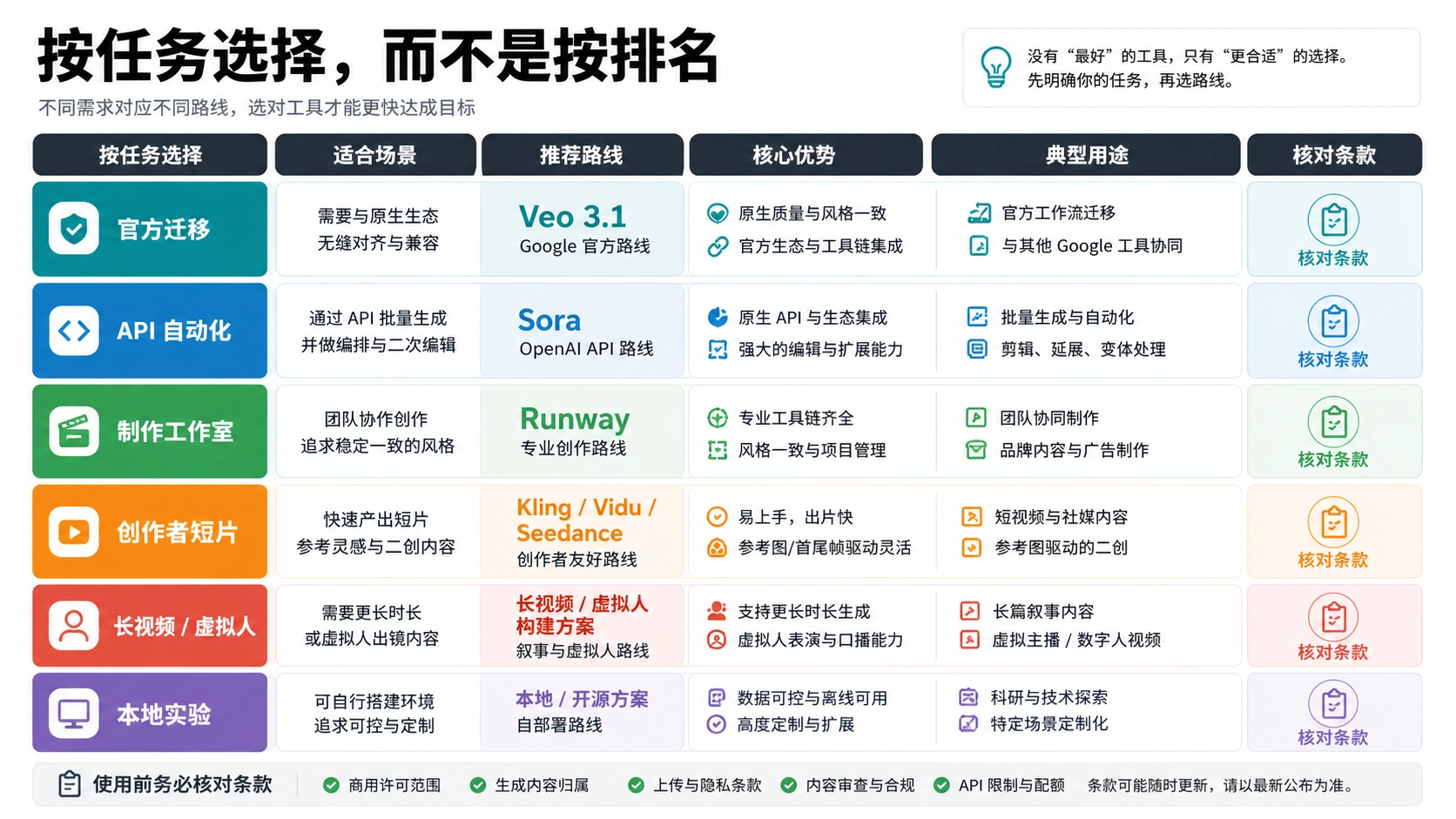 按任务选择 Veo 3 替代方案