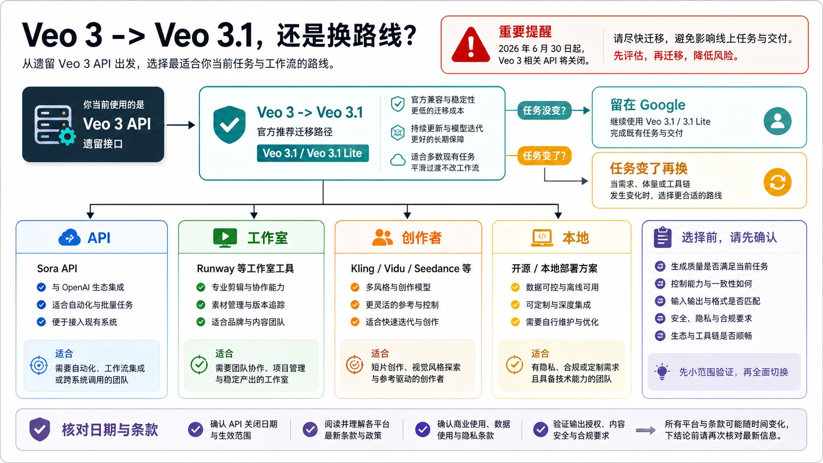 Veo 3 到 Veo 3.1 的迁移决策树
