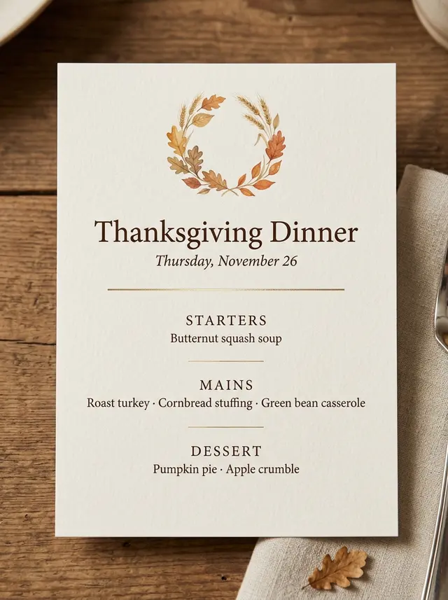 Thanksgiving dinner menu · Nano Banana 2.1