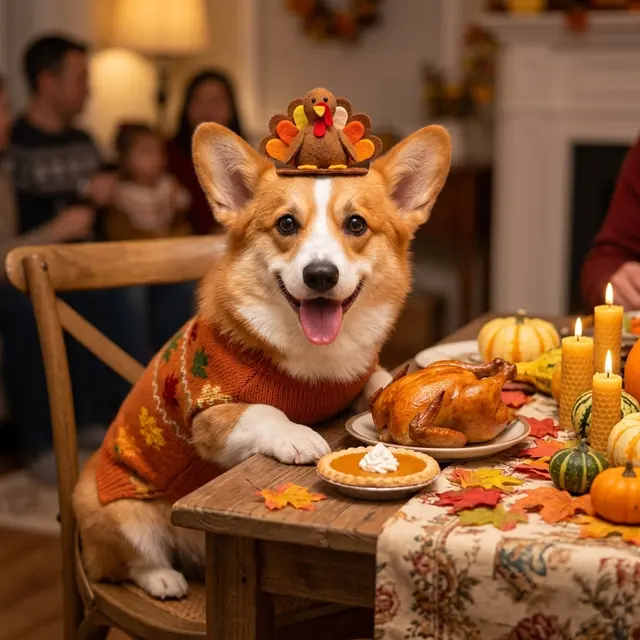 Pet at the Thanksgiving table · Nano Banana 2